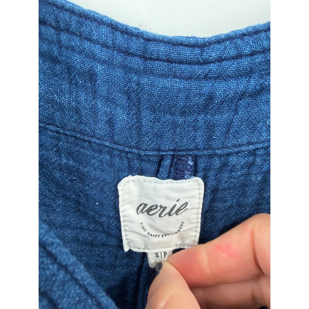 AERIE Soft Overalls Size S Blue Chambray Cotton Pockets Romper - Picture 3 of 6